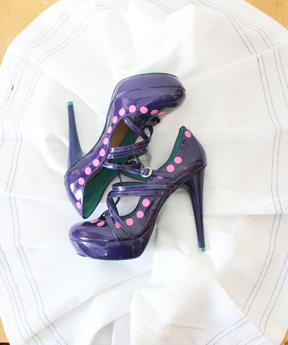 Zuckersüße FEUD London Pinup Retro High Heels Gr. 38 violet pink türkis BNWT