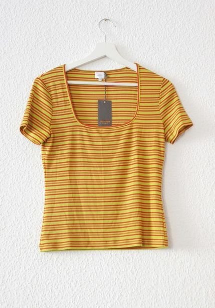 Pinup Joop! retro Shirt Gr. 40 38 M gestreift 70er gestrickt senfgelb rot vintage look