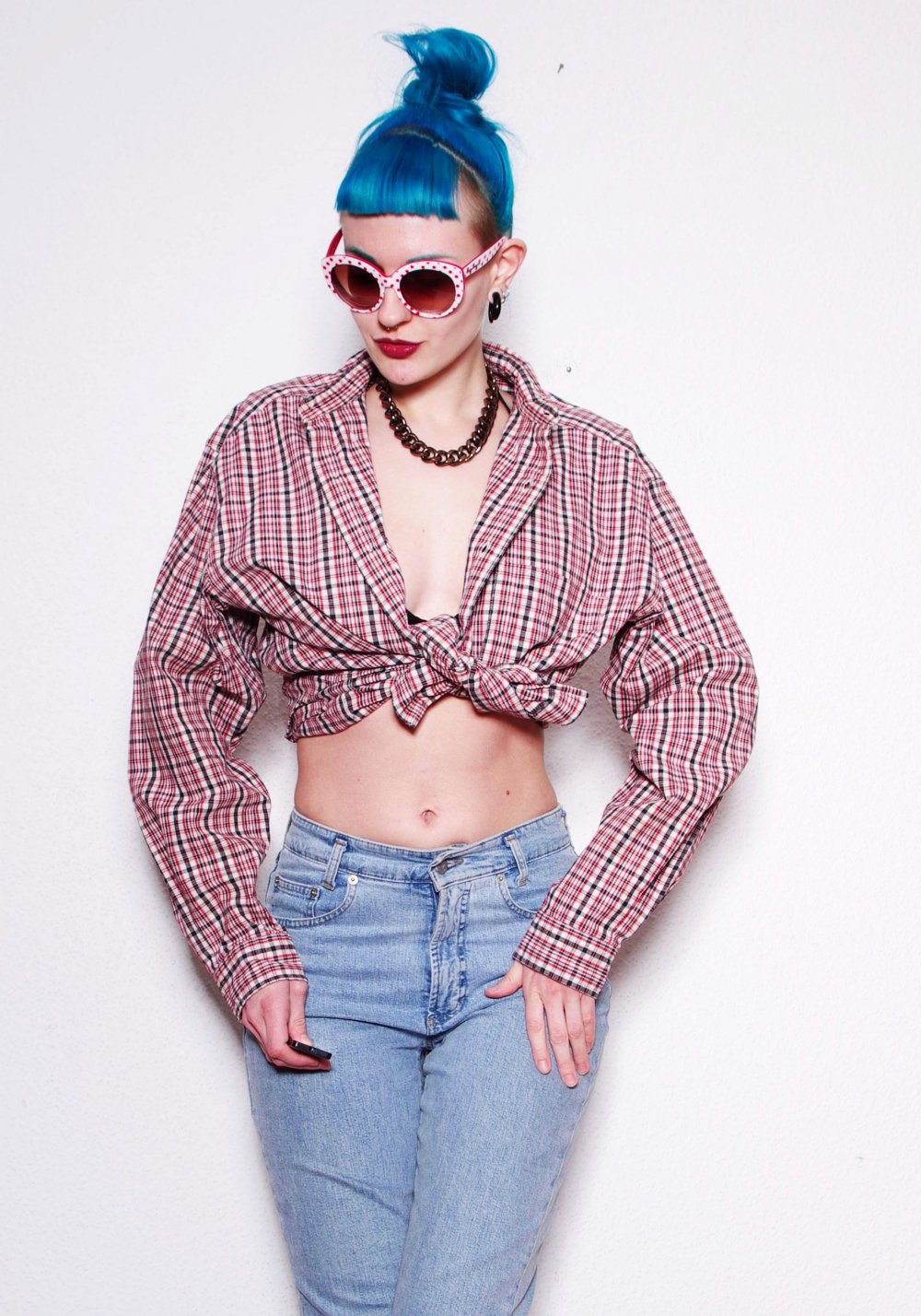 Vielseitiges kariertes Hemd zum Binden Gr. M S oversized boyfriendstyle shrug Techno Rave
