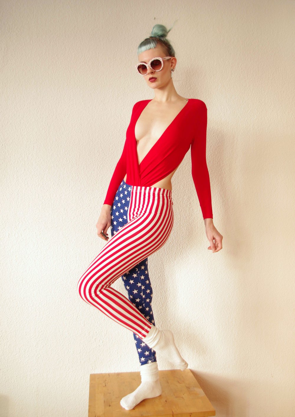 American Apparel USA Leggings Gr. L M Stars & Stripes blau rot weiß