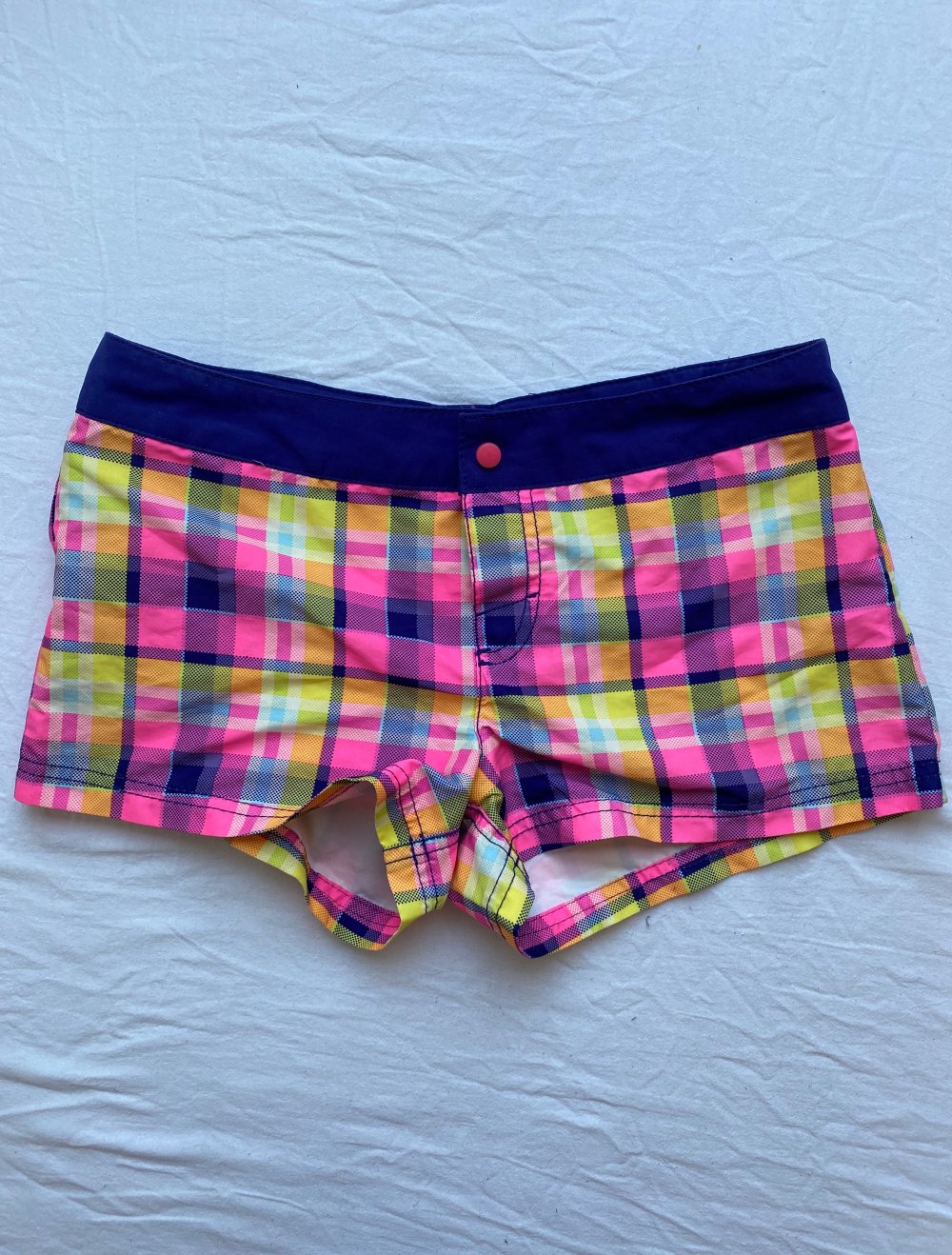 Karierte Badeshorts neon