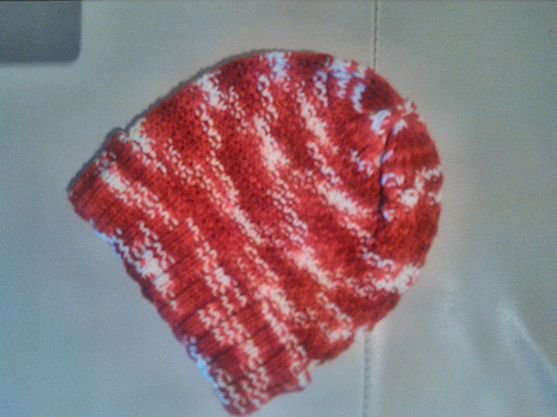Damen Mädchen Strick Mütze Mittelgrobstrick Rot Weiß NEU!! 