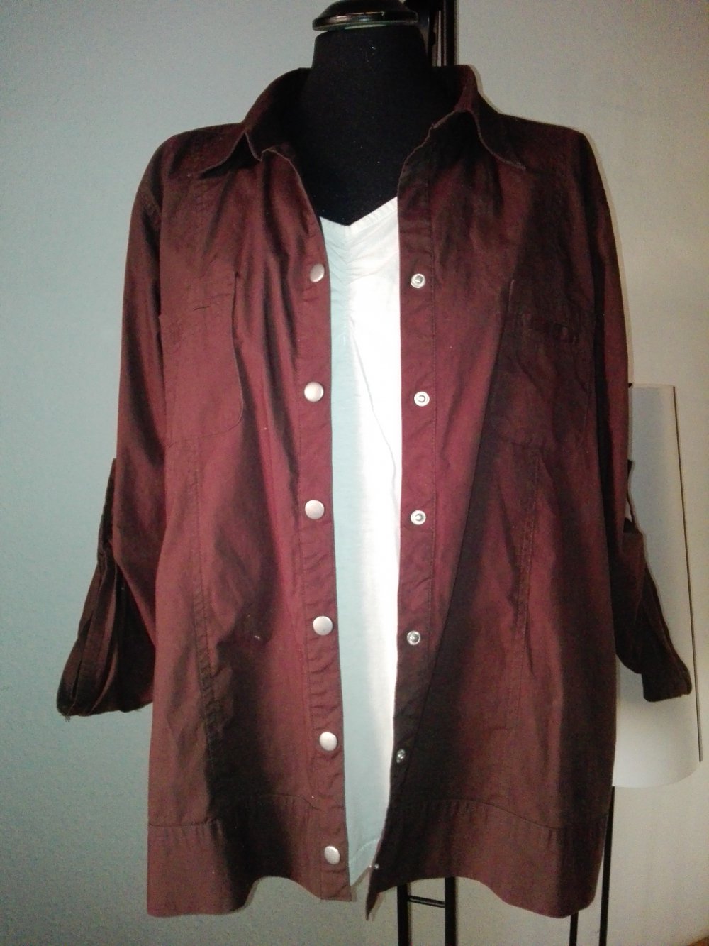 Bluse Hemd Blusenjacke Gr. 52 Braun Neu Stretch