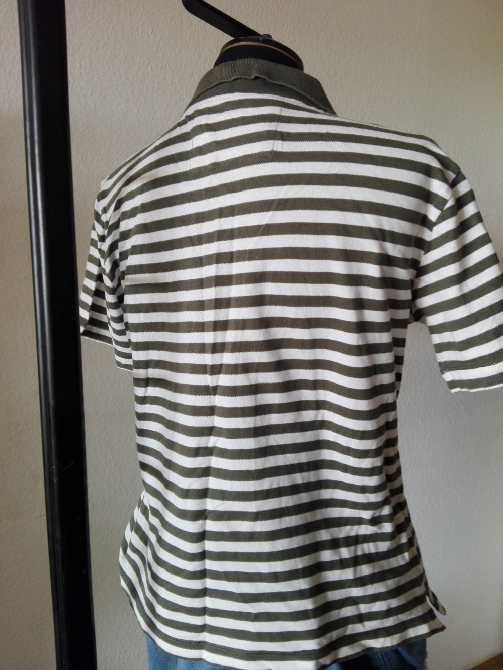 Polo Shirt T-Shirt Gr. 42 Weiß Khaki gestreift