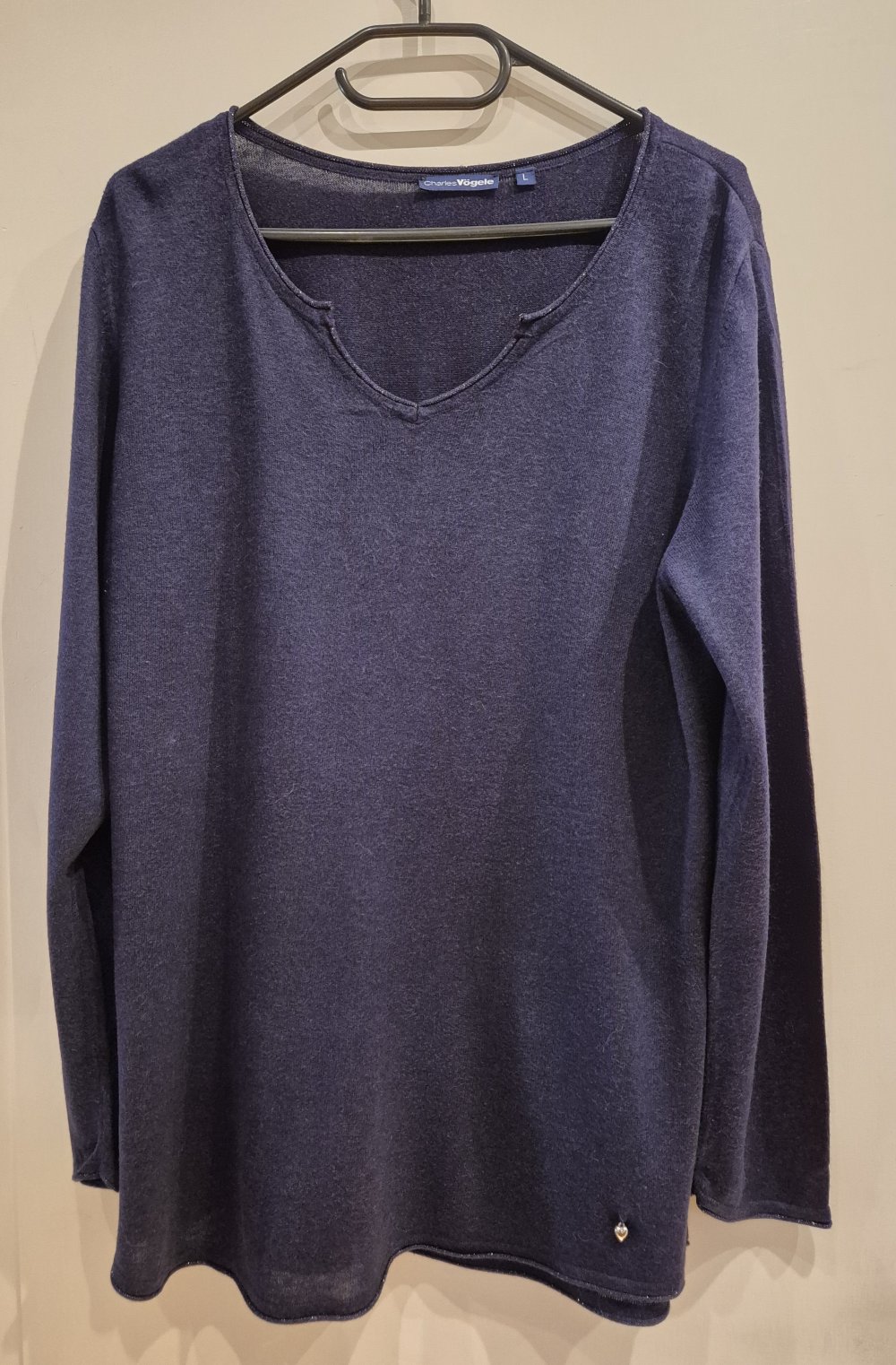 Charles Vögele Pullover blau Gr L mit Glitzerrand
