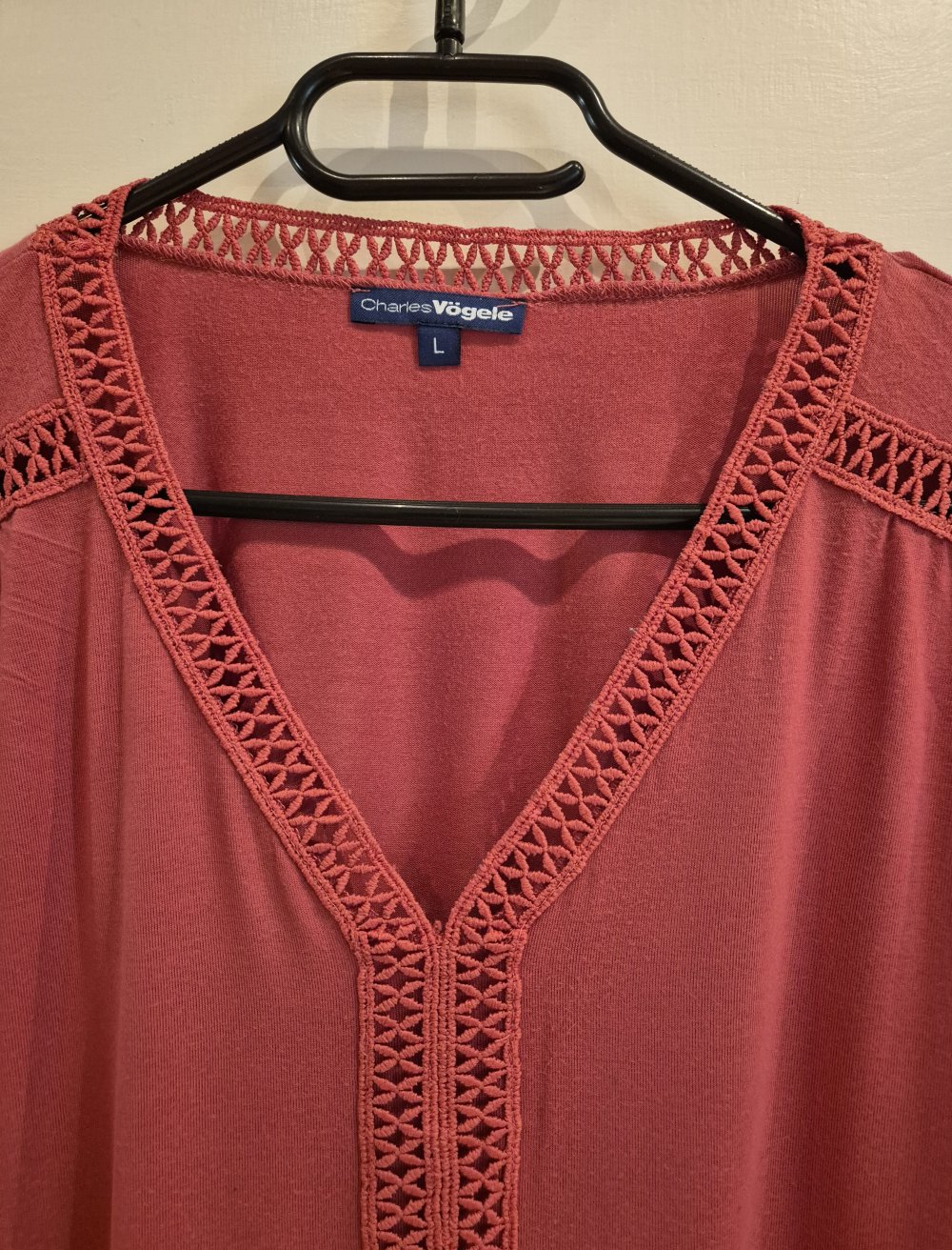 Charles Vögele T-Shirt rosa pink Spitze Gr L