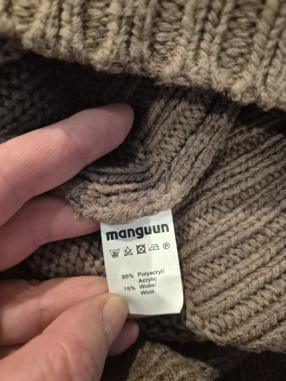 Manguun Strickpullover Zopfmuster Rollkragen taupe Gr L