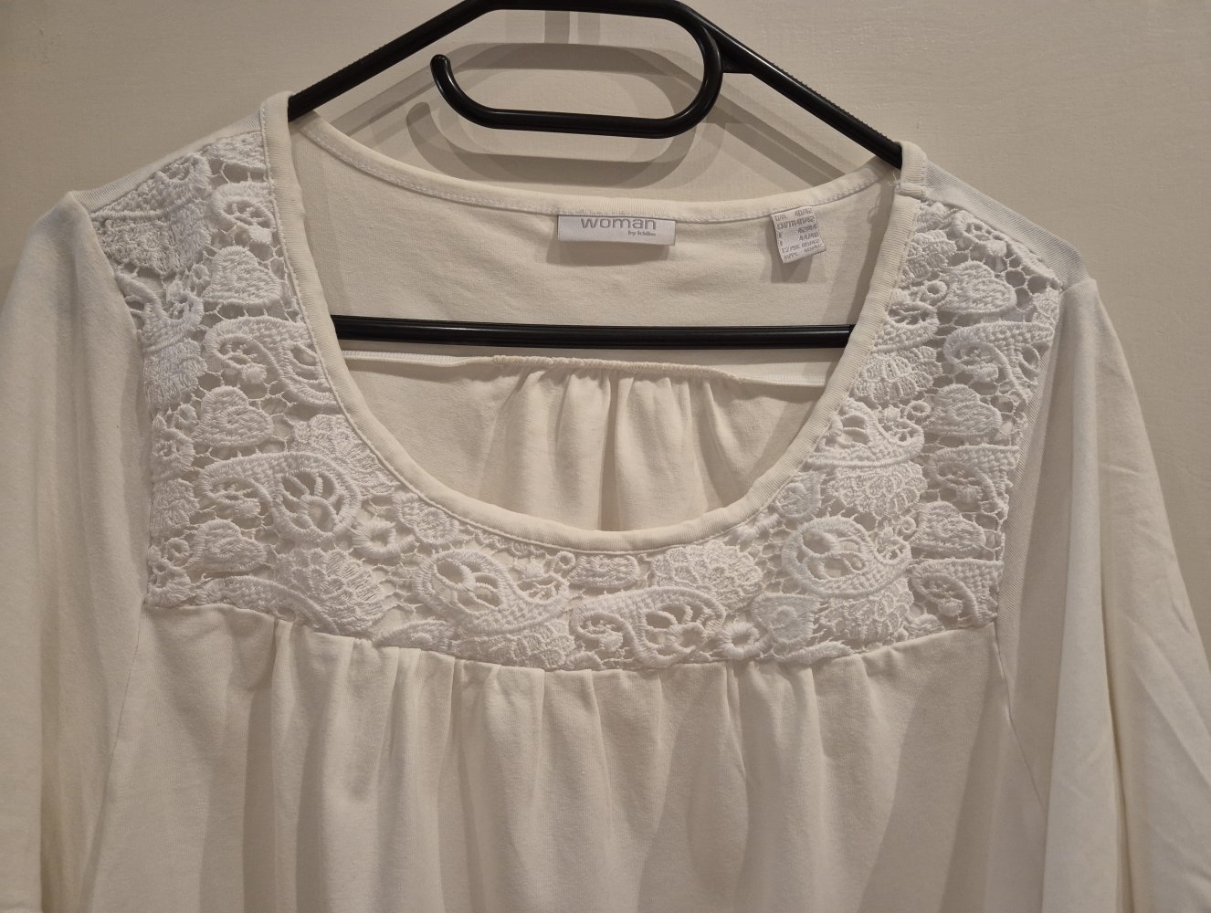 Tchibo Shirt, Tunika, Schlupfbluse weiß beige Gr 40/42 mit Spitze