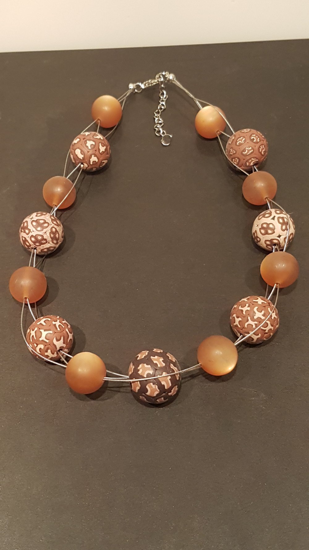 Perlenkette braun beige, Kunststoff, Statementkette