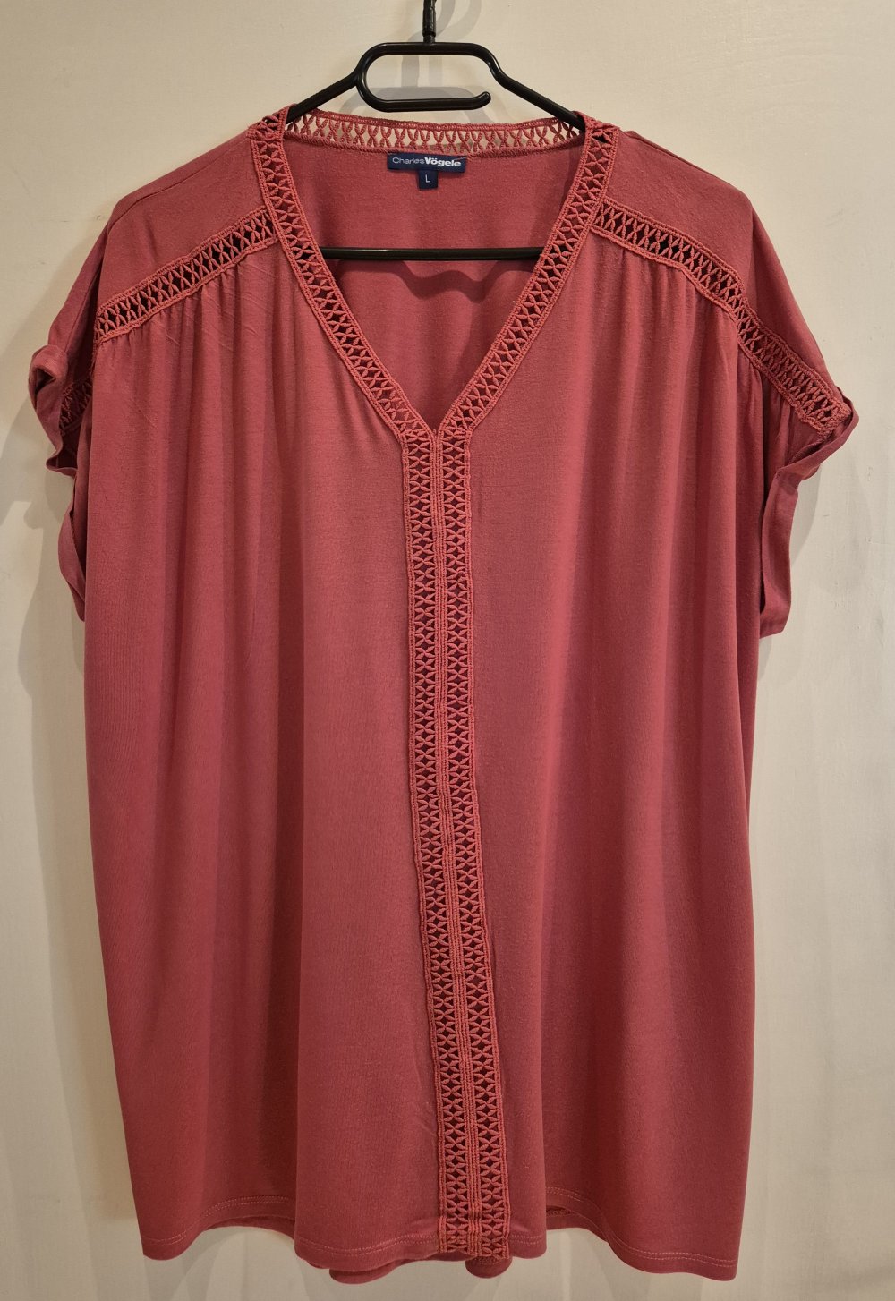 Charles Vögele T-Shirt rosa pink Spitze Gr L