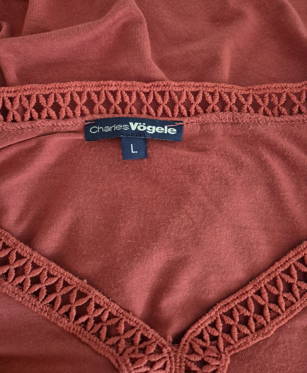 Charles Vögele T-Shirt rosa pink Spitze Gr L