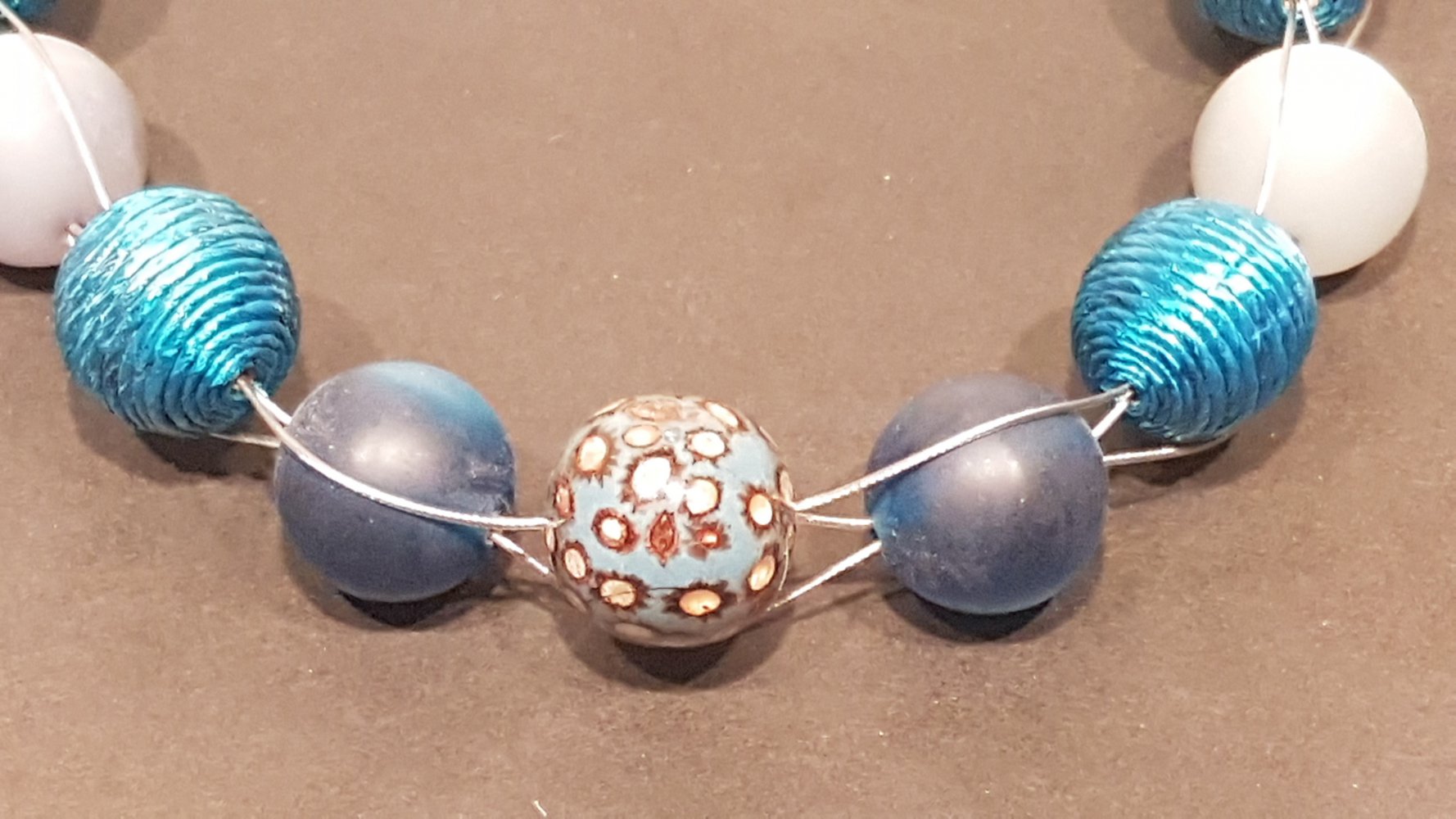 Perlenkette blau türkis, Kunststoff, Statementkette