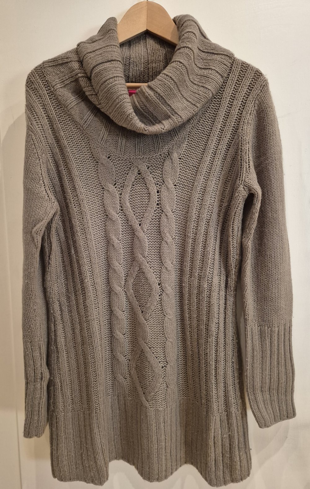 Manguun Strickpullover Zopfmuster Rollkragen taupe Gr L