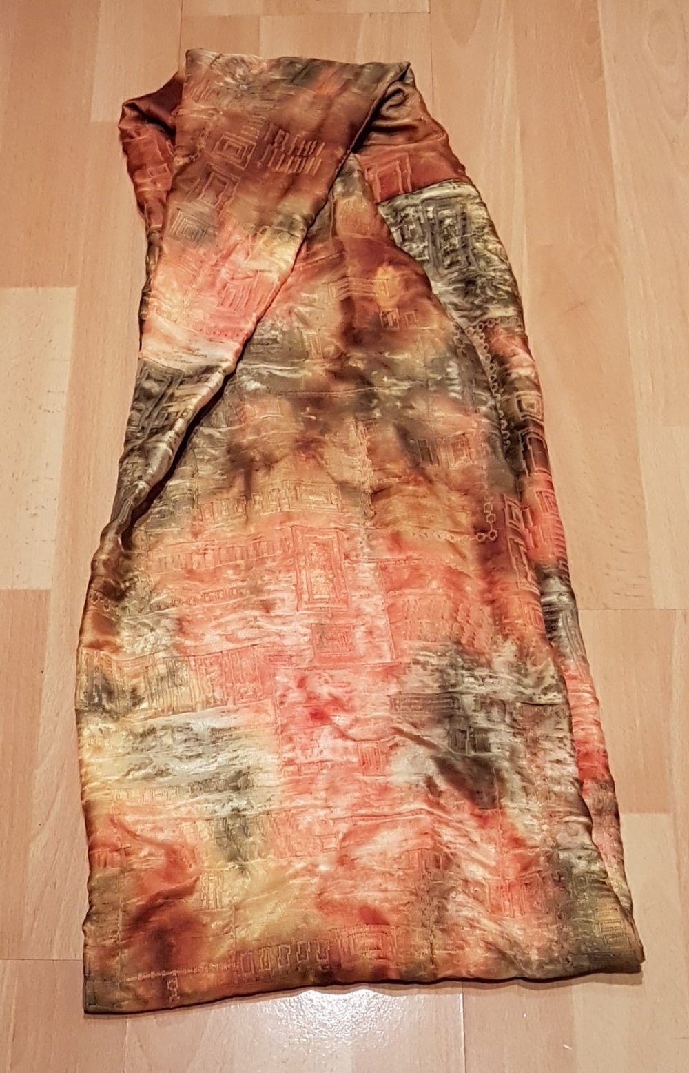 Schal Loop orange grün Handmade