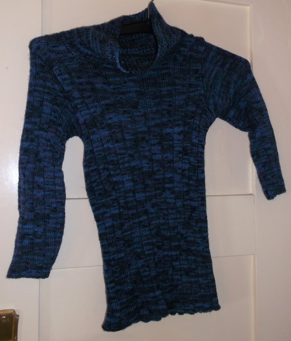 Blau-lila gemusterter Wollpulli 3/4 Arm 
