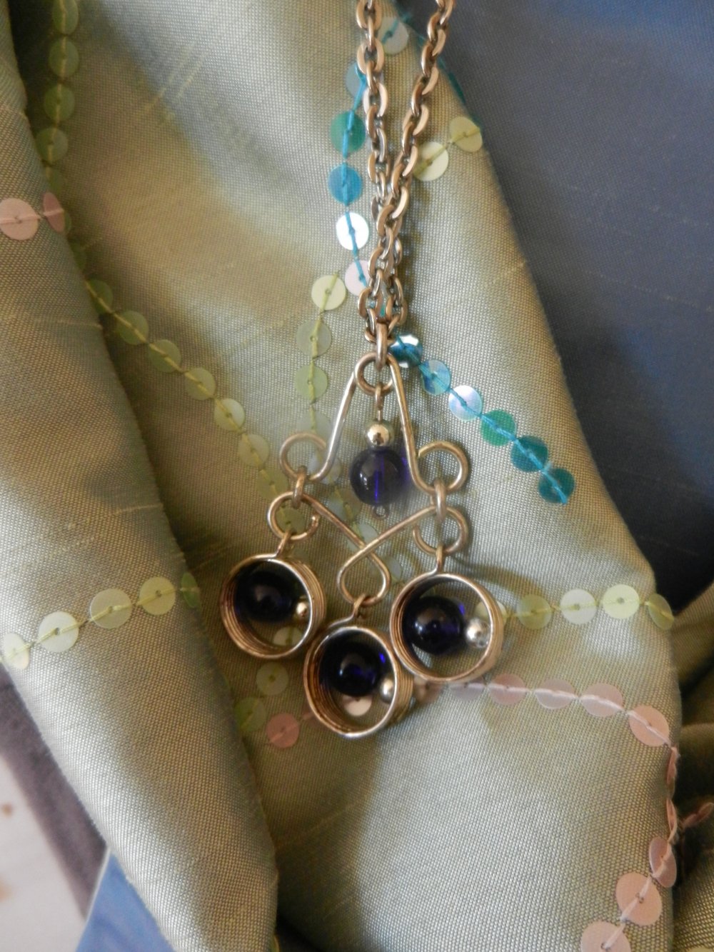 Kette orig 70er Stein blau Halskette Hippie Flowerpower Vintage Boho BERLIN