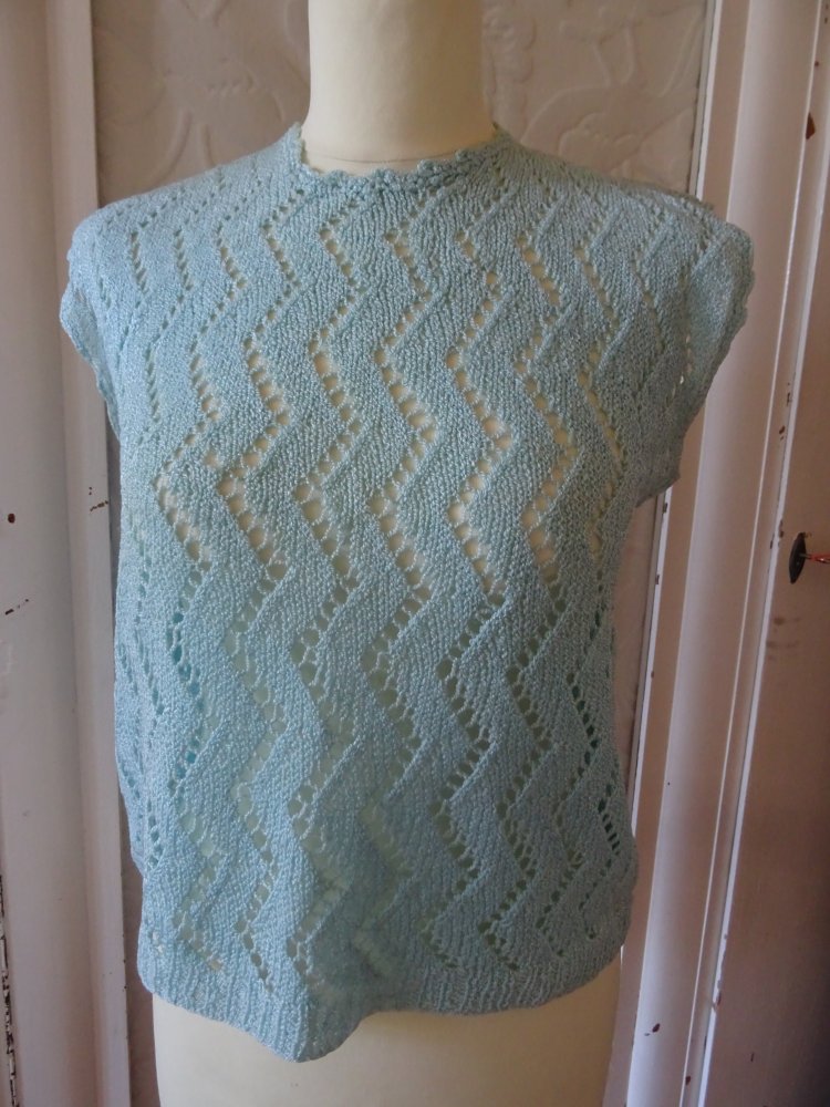 Vintage Bluse 36 38 60er 70er Stricktop Top DIY Strick hellblau Rockabella BERLIN