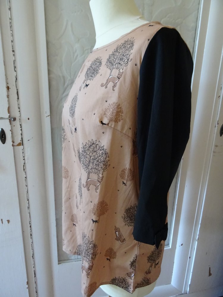 ¾ Arm Bluse 36 38 Fuchs Katze Baum Tunika S M Schleife Damenbluse BERLIN