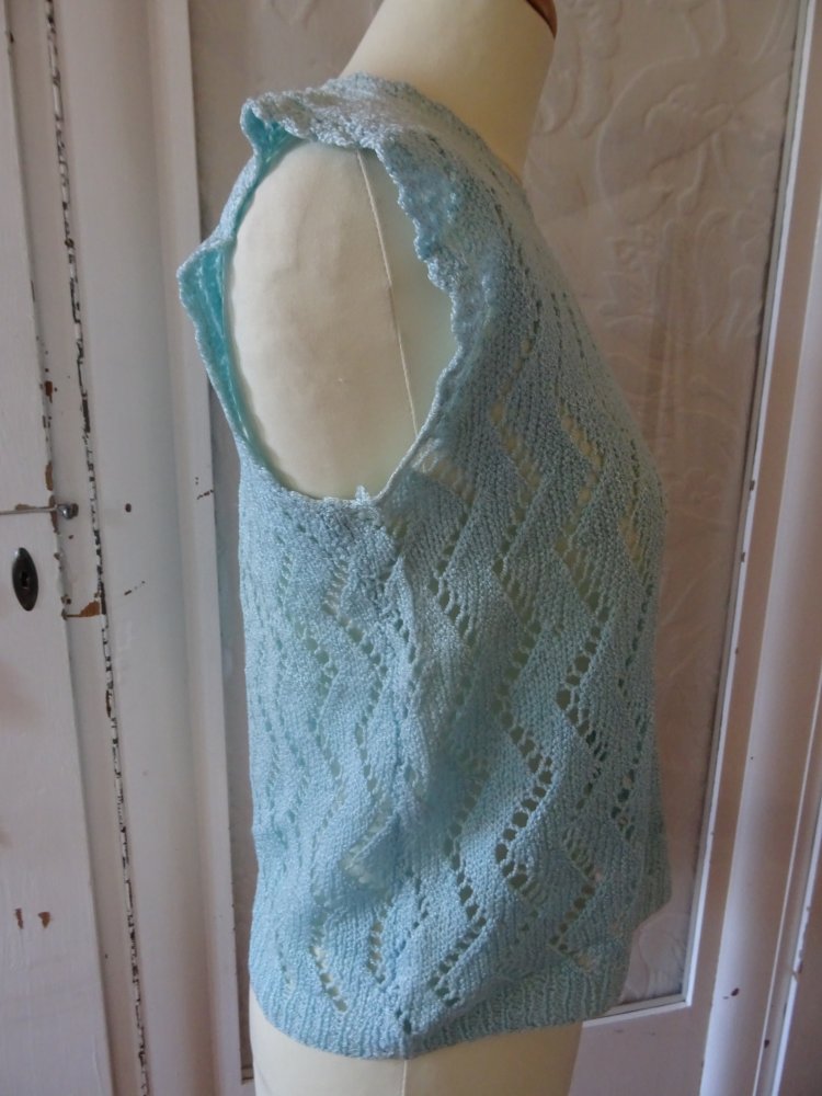 Vintage Bluse 36 38 60er 70er Stricktop Top DIY Strick hellblau Rockabella BERLIN