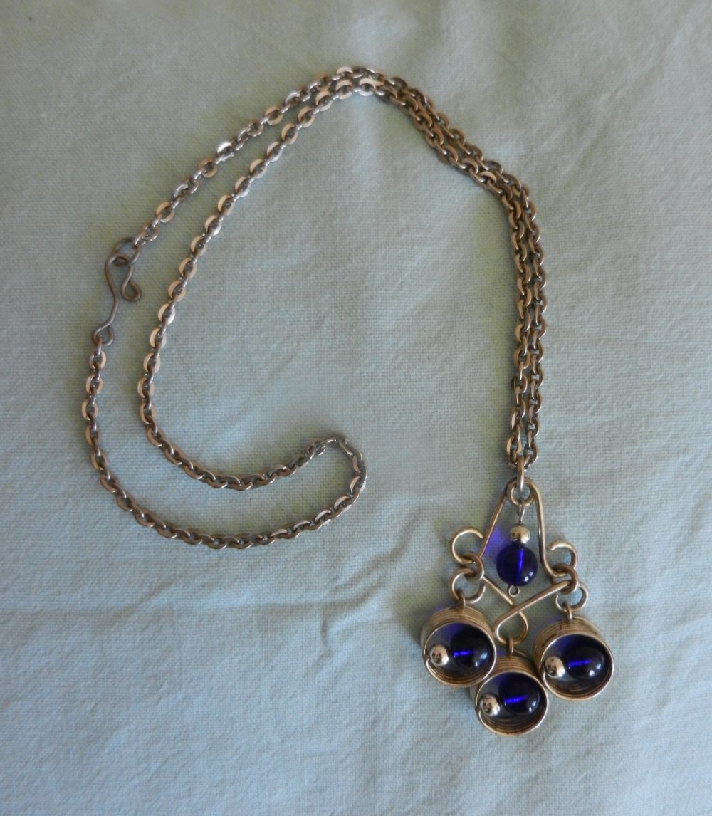 Kette orig 70er Stein blau Halskette Hippie Flowerpower Vintage Boho BERLIN