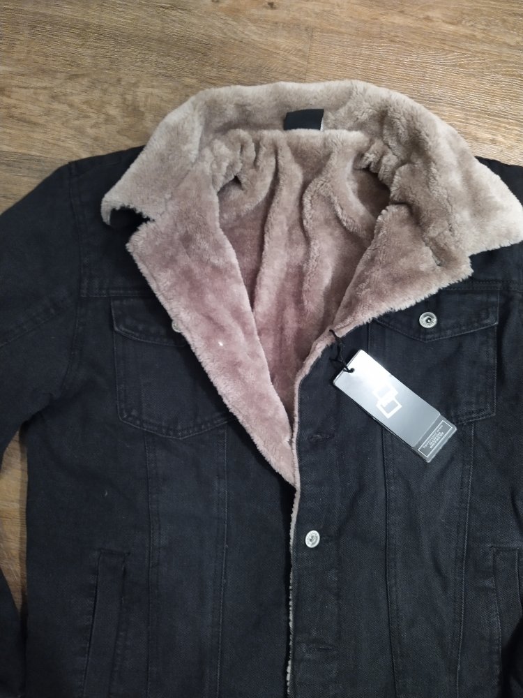 Fleece Jeansjacke gefüttert warm Winter Gr. L schwarz NEU