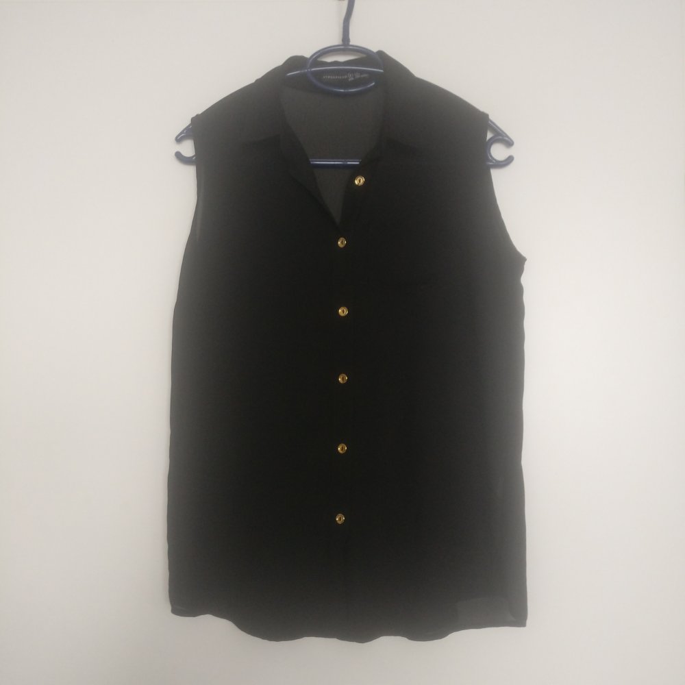 Damen Bluse schwarz transparent Gr. 34 ärmellos