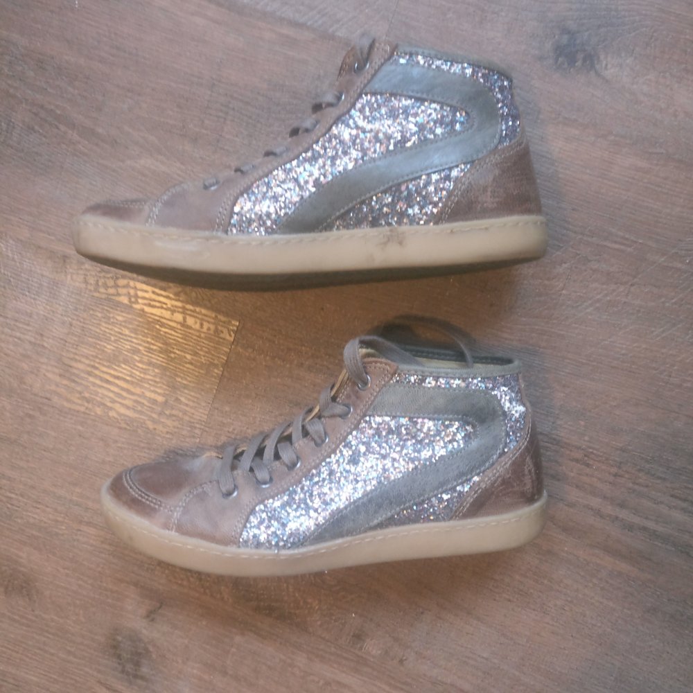 Schuhe knöchelhoch Öko hellbraun mit Glitzer Gr. 38