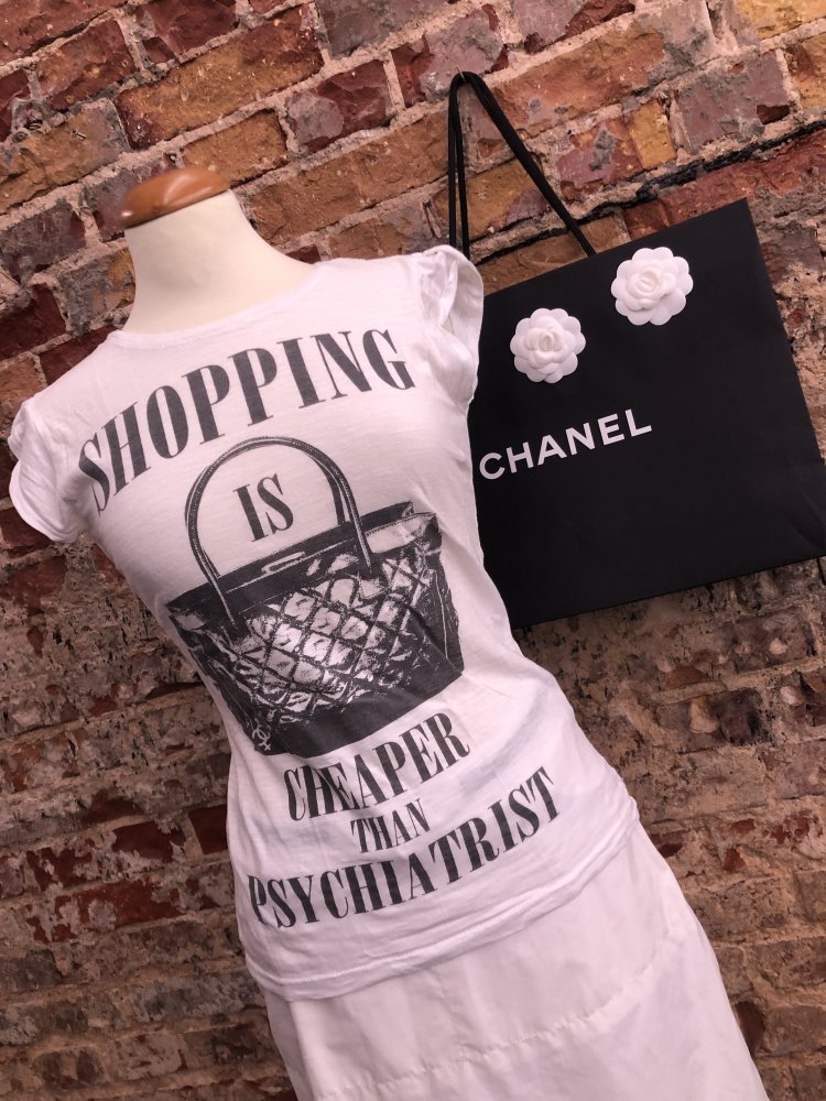 MyTshirt Life is a Circus ‚shopping is cheaper than psychiatrist‘ XS 34 weiß