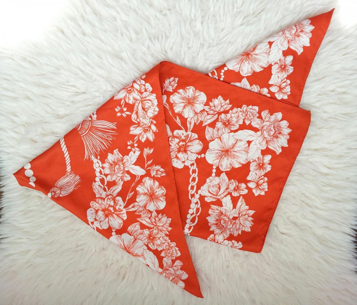 H&M Halstuch Kopftuch Haarband in Rostrot Weiß, Satin Blumen, neu