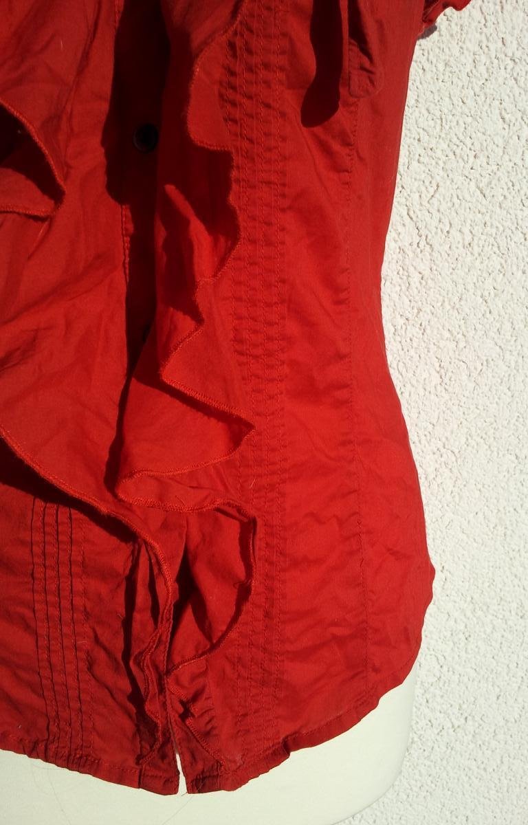 Esprit Kurzarm-Bluse in S 36, Rot, Volants Schluppe Biesen, neu