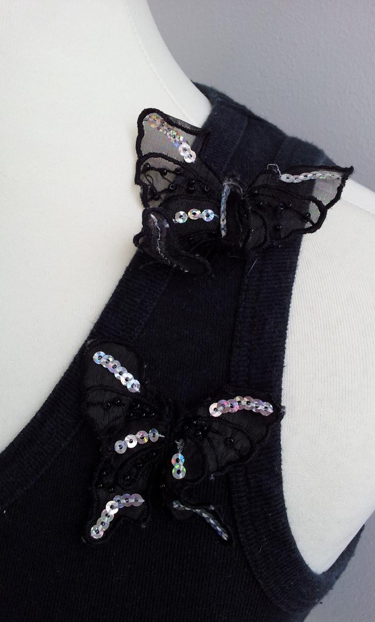 Zara Top in S (36/38), Schwarz Schmetterling Applikation Strass