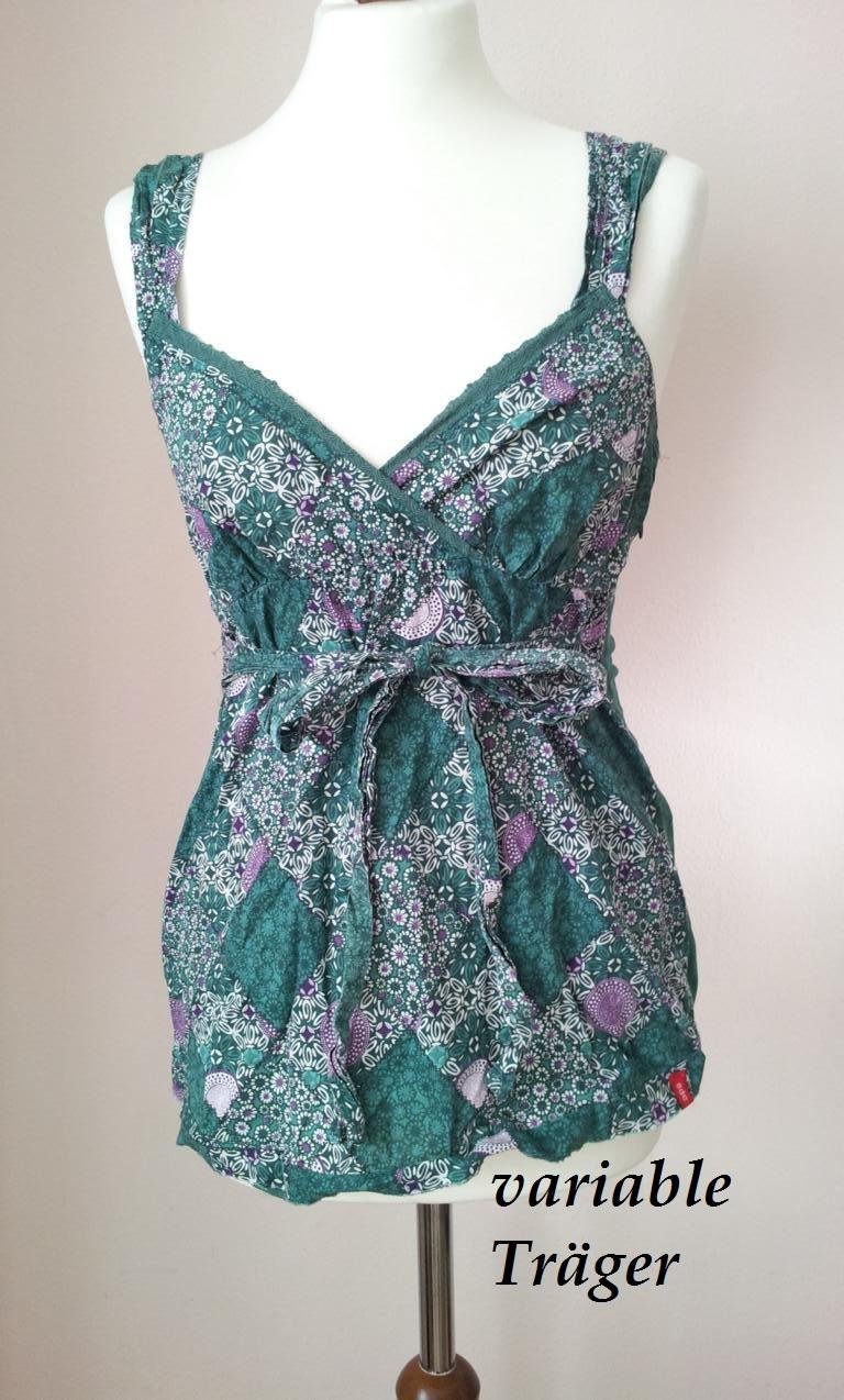 Esprit Top in S (36/38), Grün / Weiß, Ethno-Muster & variable Träger
