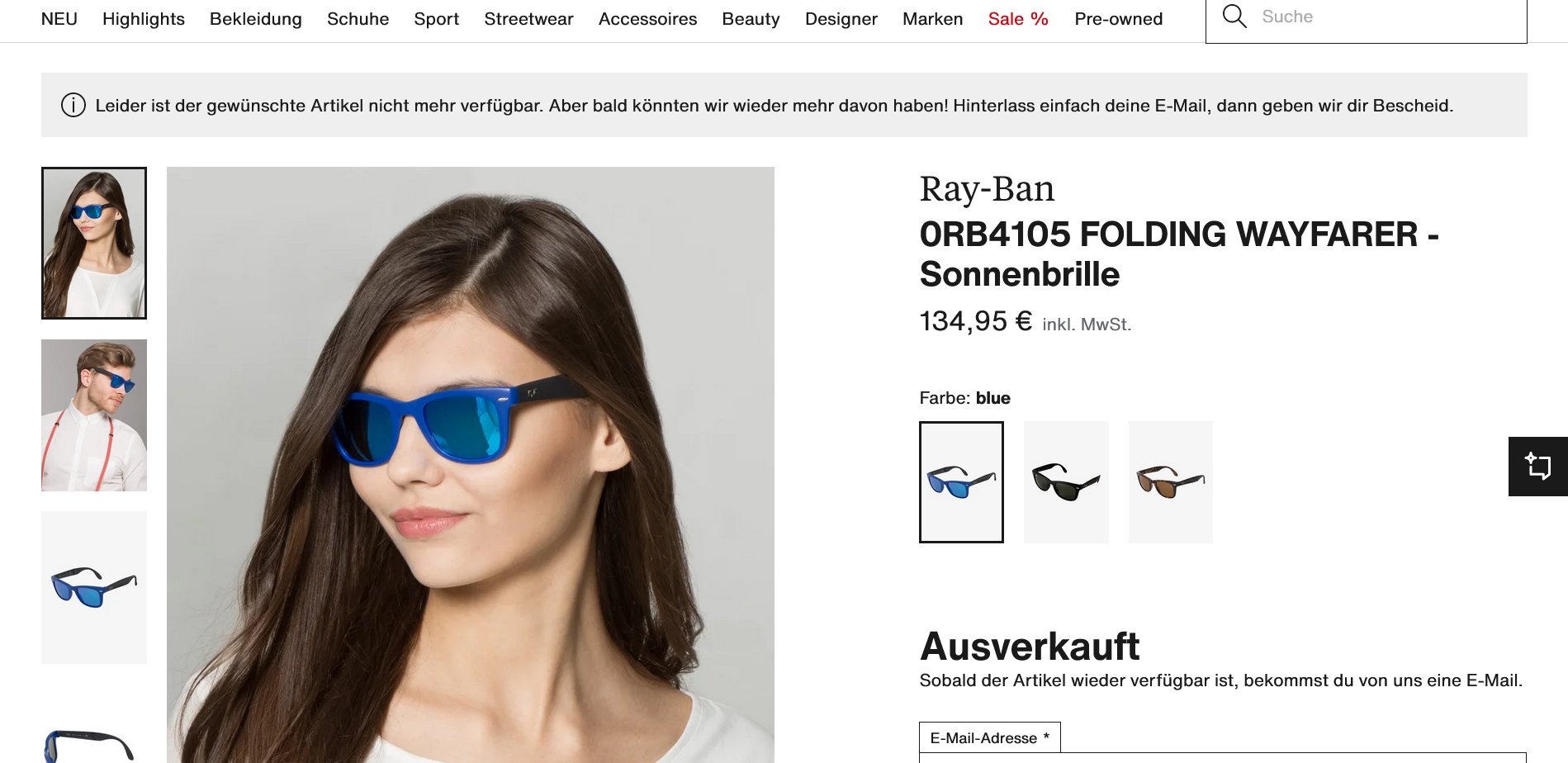 RAY BAN 0RB4105 Wayfarer Folding faltbare Sonnenbrille in Blau/Schwarz polarisiert