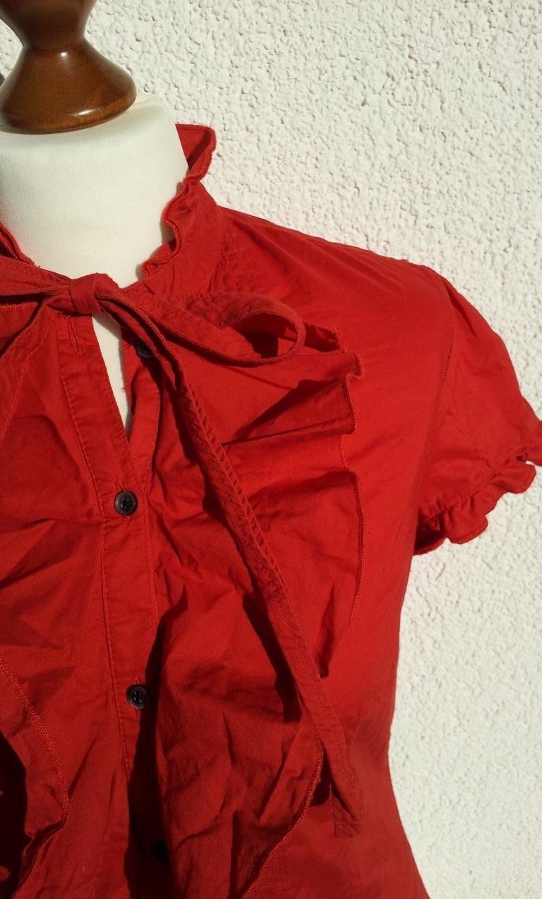 Esprit Kurzarm-Bluse in S 36, Rot, Volants Schluppe Biesen, neu