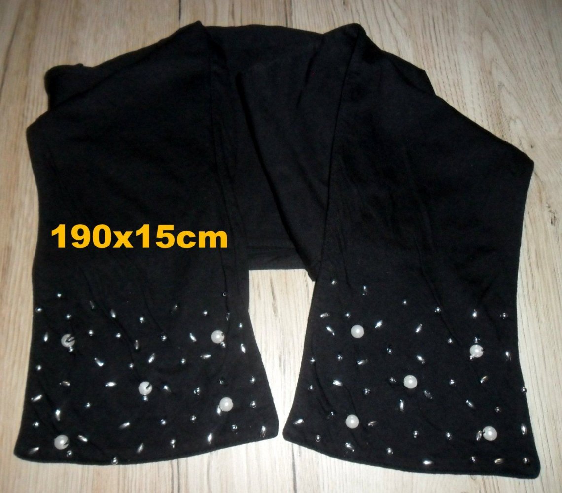 Damen Jersey Langschal schwarz mit Perlen 190x15cm*Neuwertig*