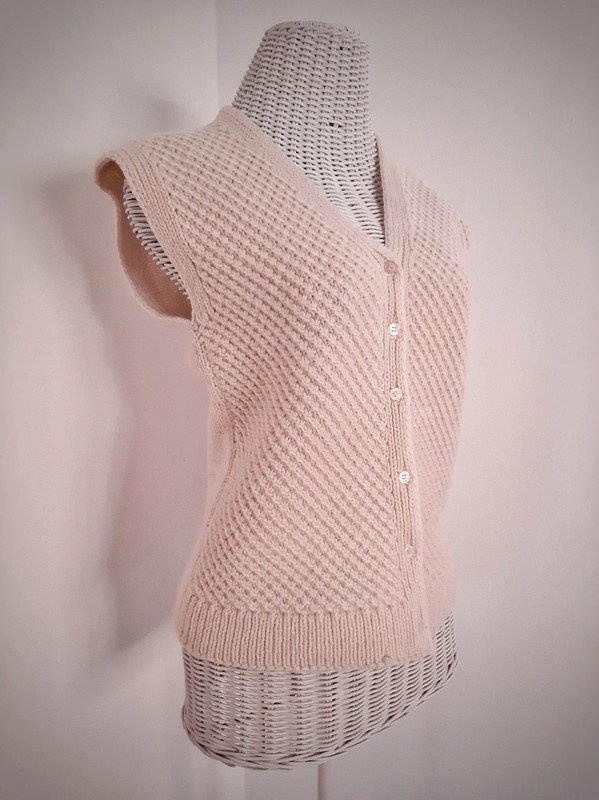 Cremefarbene Strickweste | Vintage | Wolle | V-Neck | Knopfleiste