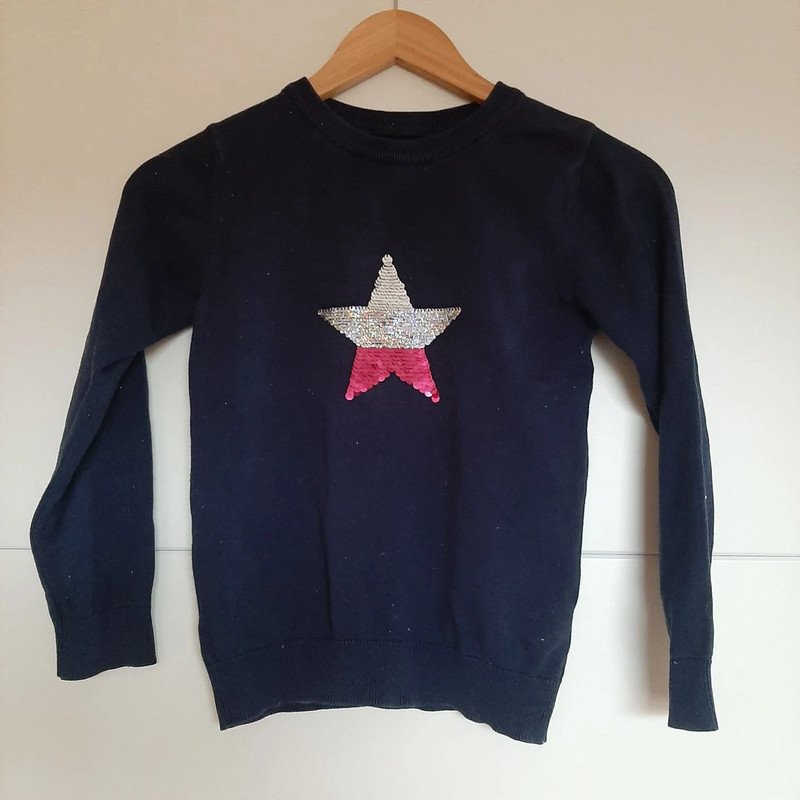 Dunkelblauer Pullover mit Wende-Pailletten
