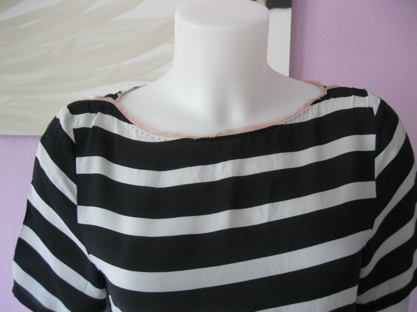 Bluse Shirt kurzärmlig gestreift Schwarz/Weiß 36