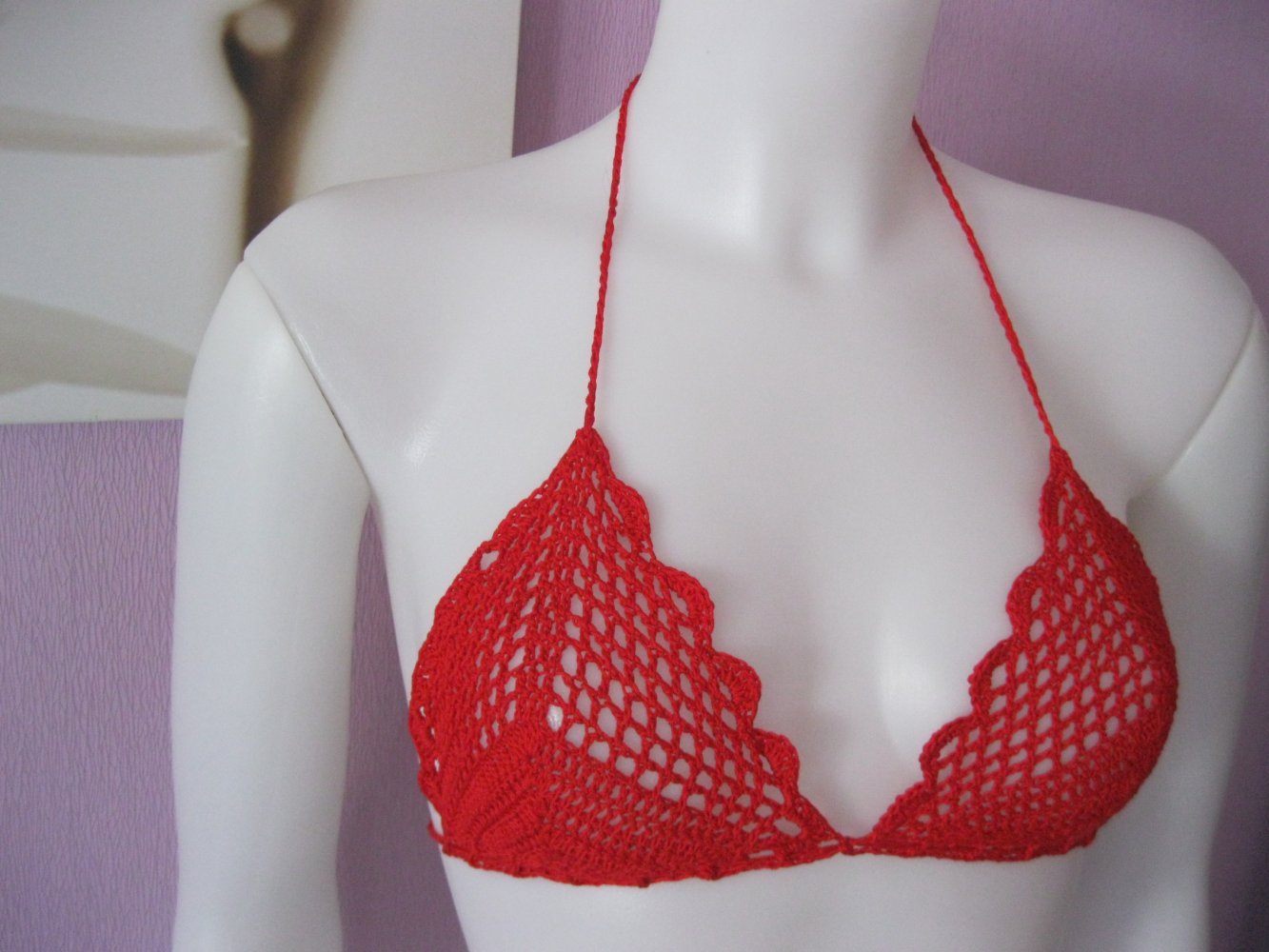 NEU Baumwolle Bikini-Oberteil Retro-Design Handmade rot Cup AA/A
