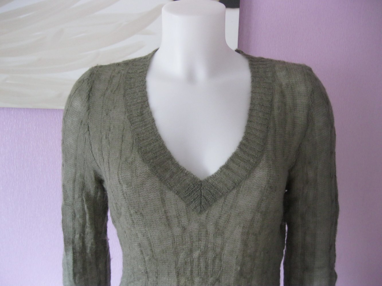 Freinstrickpulli # H&M # Mohair # Olivgrün # M