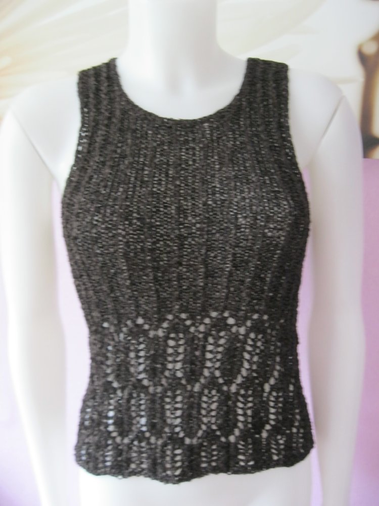 NEU Top gestrickt Handmade Lochmuster leicht glänzend Dunkelbraun Mikrofaser S-L