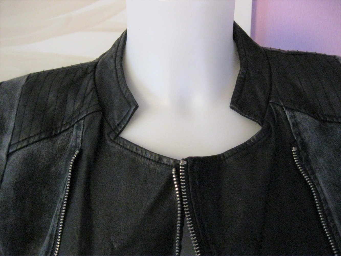 Kurz-Jacke # Schwarz # Baumwolle/Kunstleder # Schwarz # 40