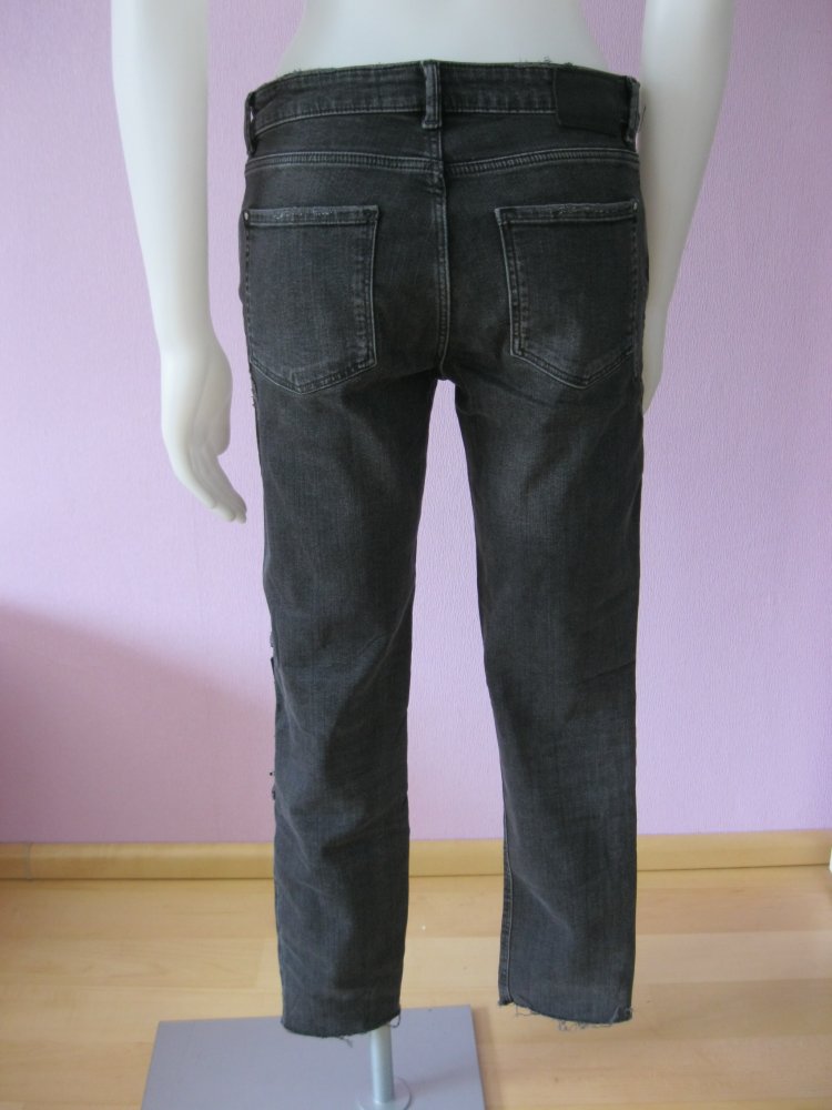 Zara Ripped Jeans Strass Baumwolle Schwarz 38