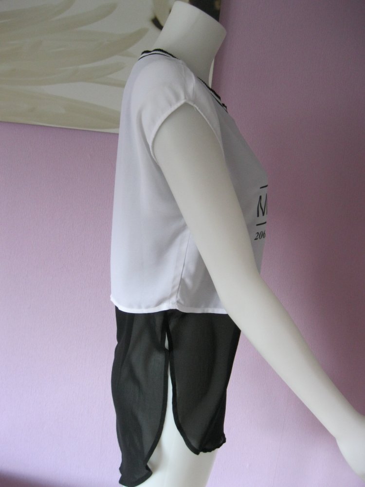 Crop-Shirt # Bluse # Tally Weijl #kurzärmlig #  Schwarz/Weiß # S