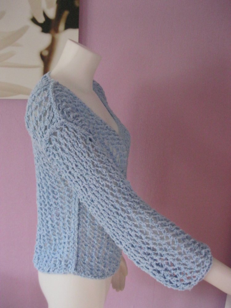 NEU Strickpulli Netzoptik Handmade Unikat Hellblau Viskose S-L