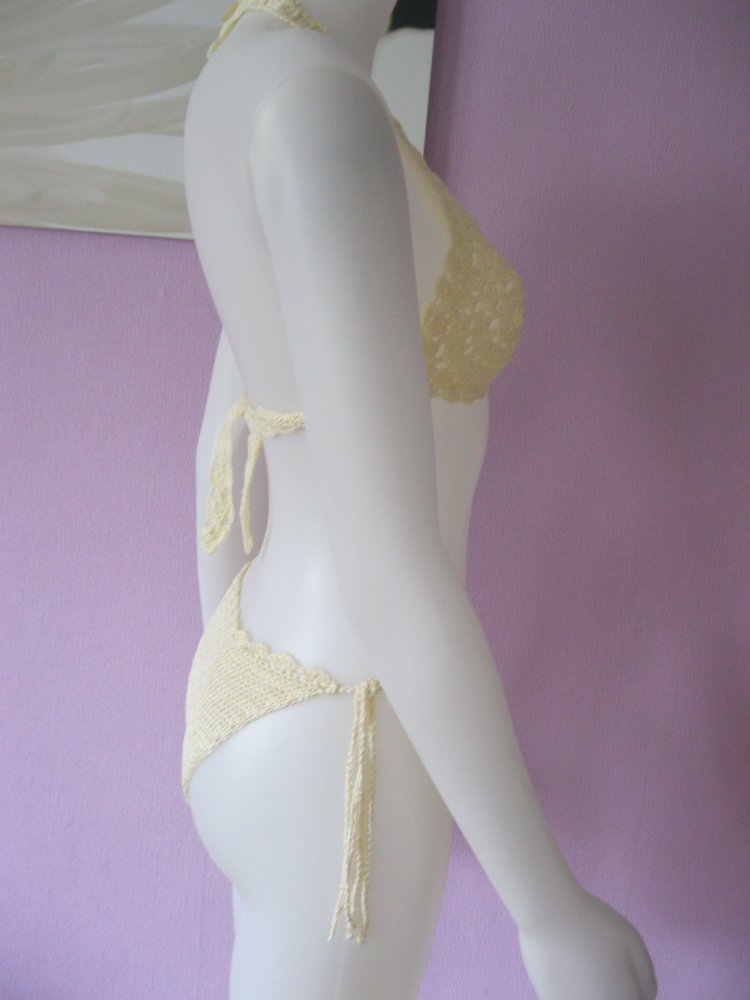 NEU Bikini 2-Teiler Retro-Design Vanille Handmade 100% Baumwolle Cup A/B