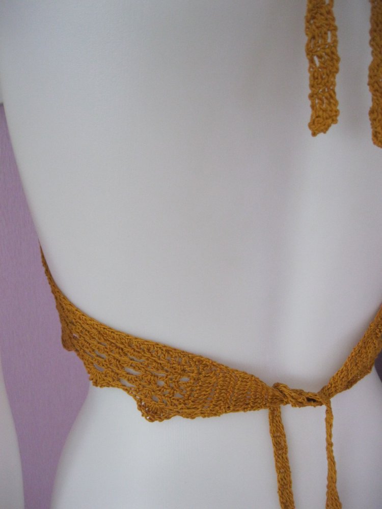 NEU Neckholder-Top Handmade 100% Baumwolle Cup A/B Ocker S-M