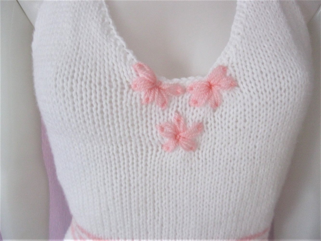 NEU Neckholder-Top gestrickt Handmade Blumen Weiß/Rosa S-M