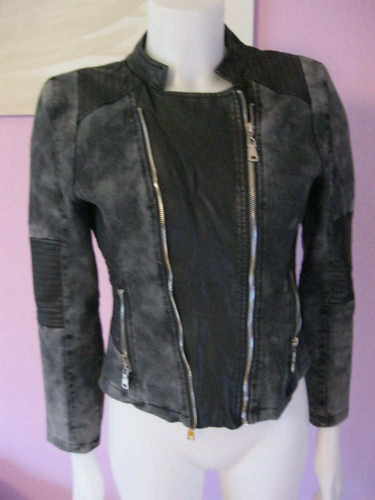 Kurz-Jacke # Schwarz # Baumwolle/Kunstleder # Schwarz # 40