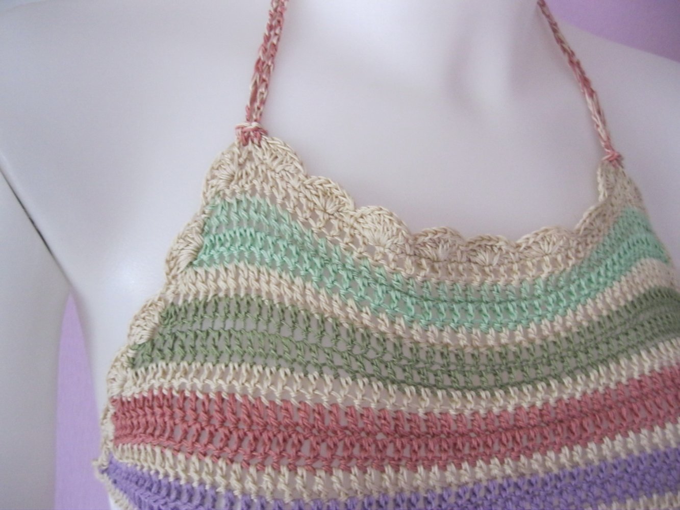 NEU Neckholder-Top gestreift 100% Baumwolle beige/bunt M-XL 